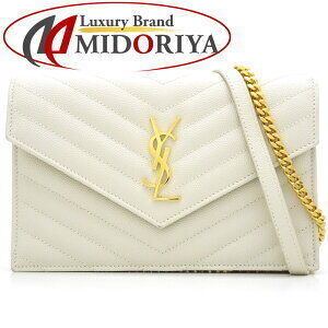 Saint Laurent Paris YSL Chain Wallet Bag Envelope Calfskin Ivory White